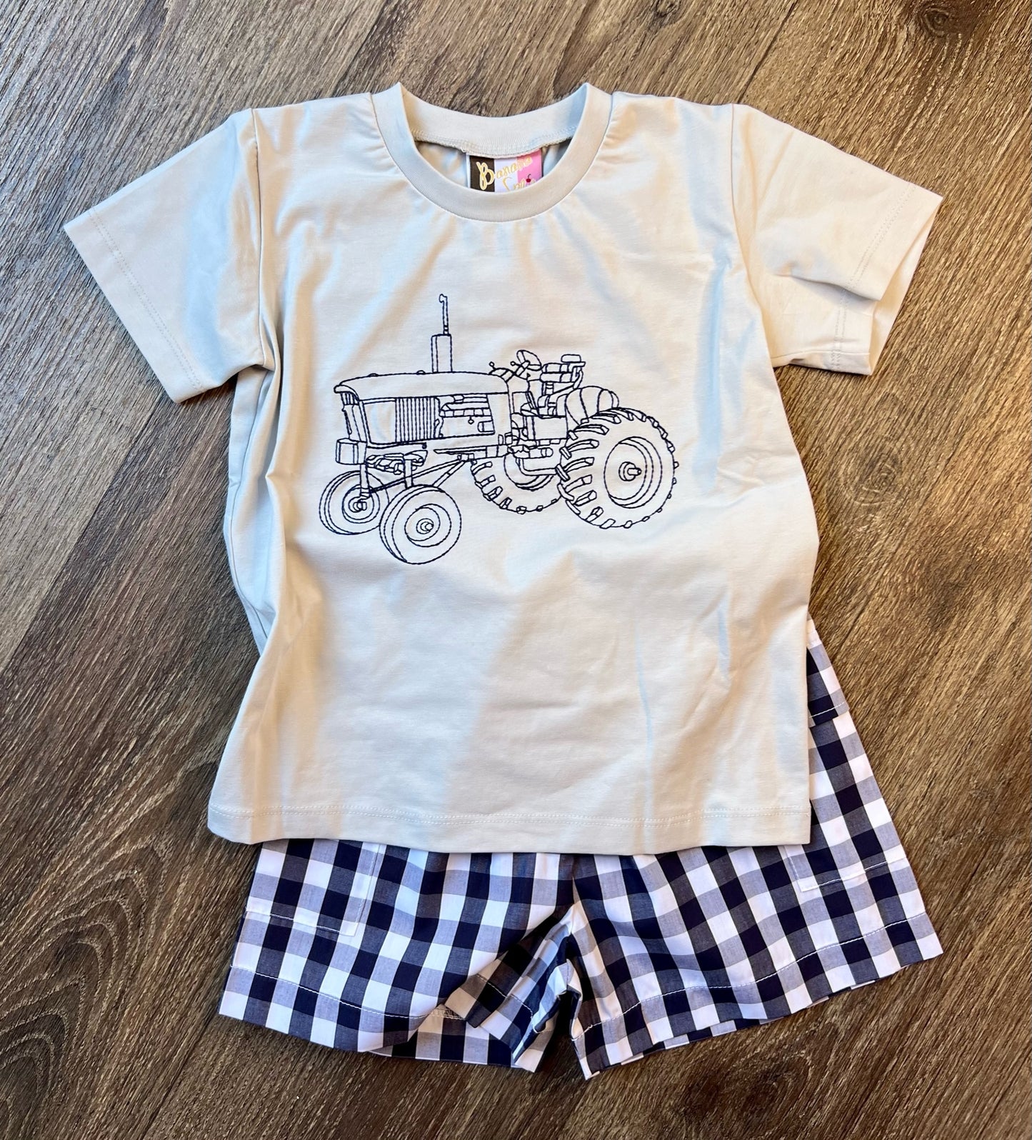 Tractor Embroidered Short Set